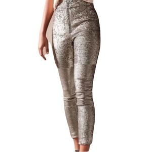 Urban Outfitters Leandra Silver Sequin high rise Leggings with front zipper
